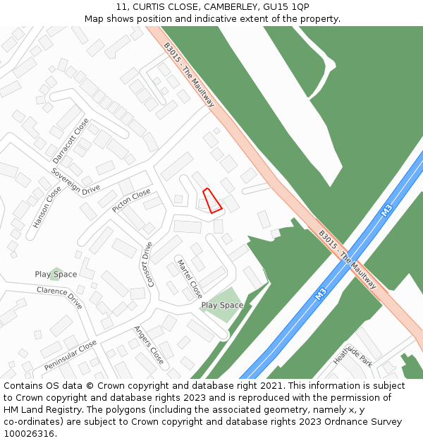 11, CURTIS CLOSE, CAMBERLEY, GU15 1QP: Location map and indicative extent of plot