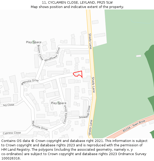 11, CYCLAMEN CLOSE, LEYLAND, PR25 5LW: Location map and indicative extent of plot