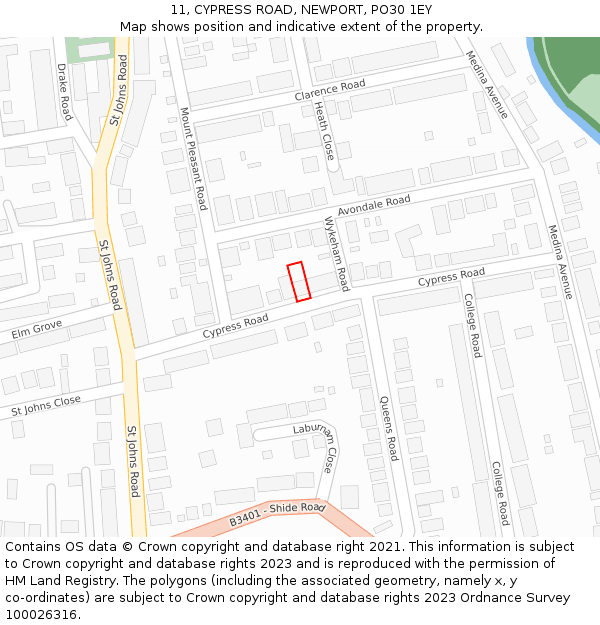 11, CYPRESS ROAD, NEWPORT, PO30 1EY: Location map and indicative extent of plot