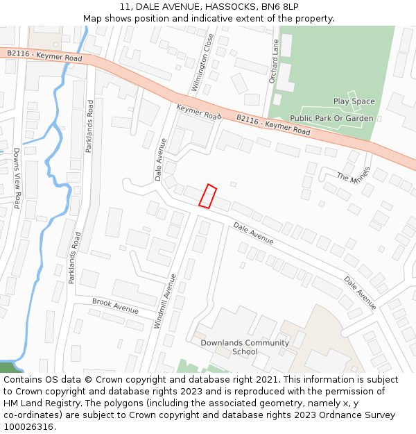 11, DALE AVENUE, HASSOCKS, BN6 8LP: Location map and indicative extent of plot