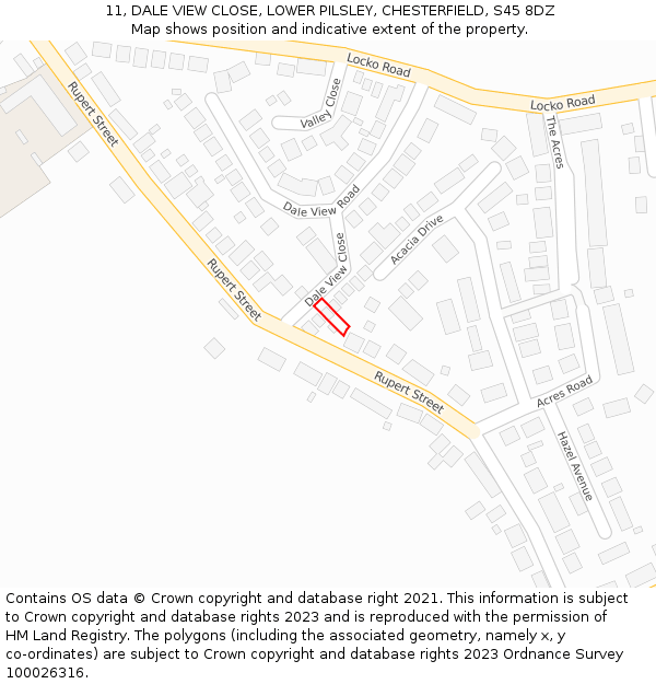 11, DALE VIEW CLOSE, LOWER PILSLEY, CHESTERFIELD, S45 8DZ: Location map and indicative extent of plot