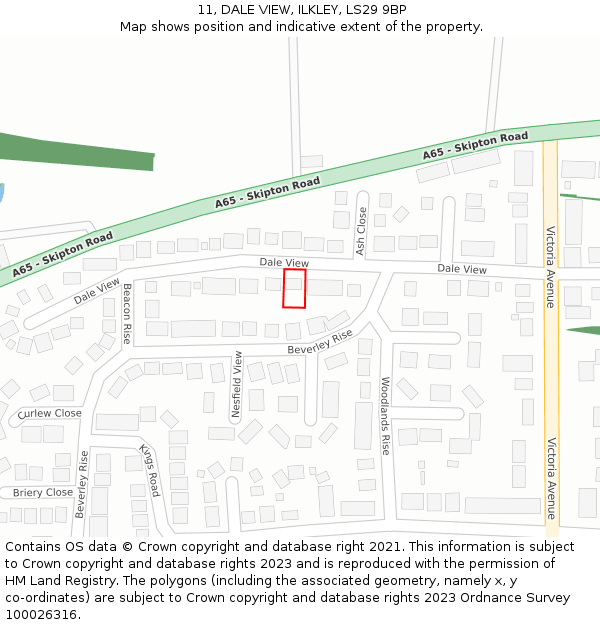 11, DALE VIEW, ILKLEY, LS29 9BP: Location map and indicative extent of plot