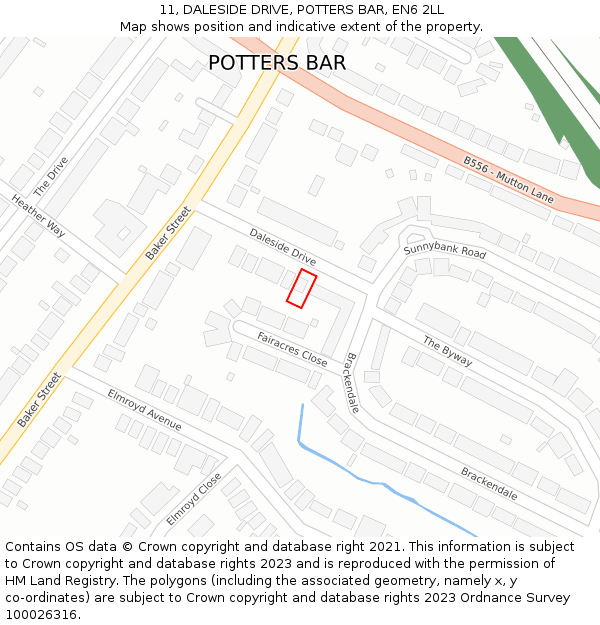 11, DALESIDE DRIVE, POTTERS BAR, EN6 2LL: Location map and indicative extent of plot