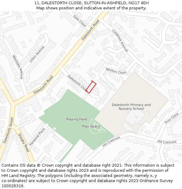 11, DALESTORTH CLOSE, SUTTON-IN-ASHFIELD, NG17 4EH: Location map and indicative extent of plot