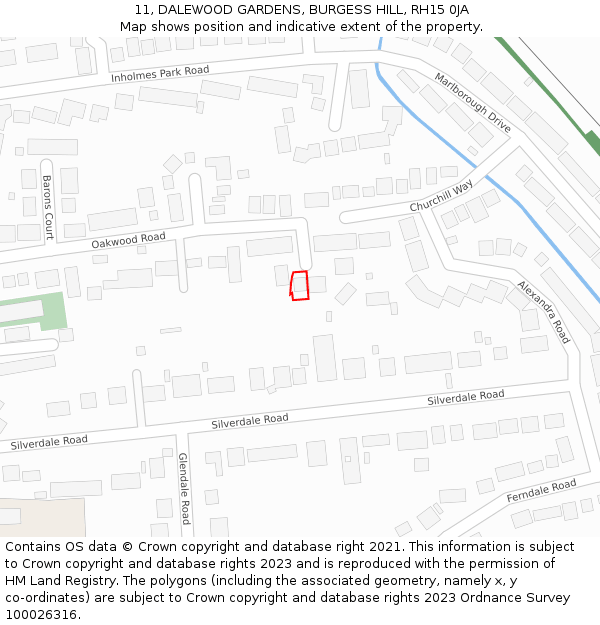 11, DALEWOOD GARDENS, BURGESS HILL, RH15 0JA: Location map and indicative extent of plot