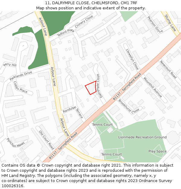 11, DALRYMPLE CLOSE, CHELMSFORD, CM1 7RF: Location map and indicative extent of plot