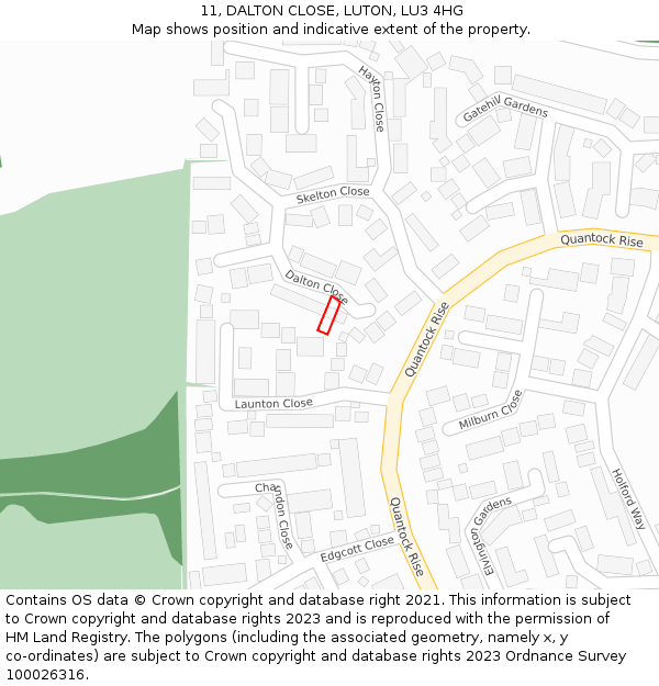 11, DALTON CLOSE, LUTON, LU3 4HG: Location map and indicative extent of plot