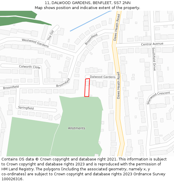 11, DALWOOD GARDENS, BENFLEET, SS7 2NN: Location map and indicative extent of plot