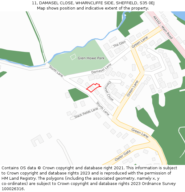 11, DAMASEL CLOSE, WHARNCLIFFE SIDE, SHEFFIELD, S35 0EJ: Location map and indicative extent of plot