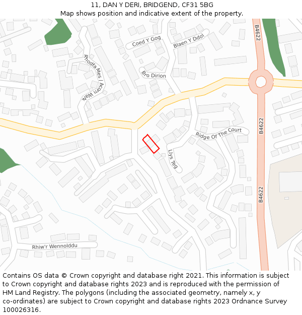 11, DAN Y DERI, BRIDGEND, CF31 5BG: Location map and indicative extent of plot