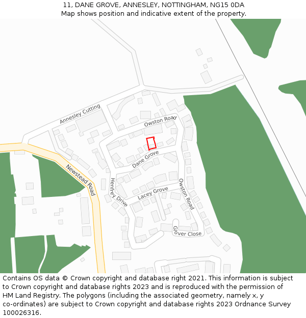 11, DANE GROVE, ANNESLEY, NOTTINGHAM, NG15 0DA: Location map and indicative extent of plot