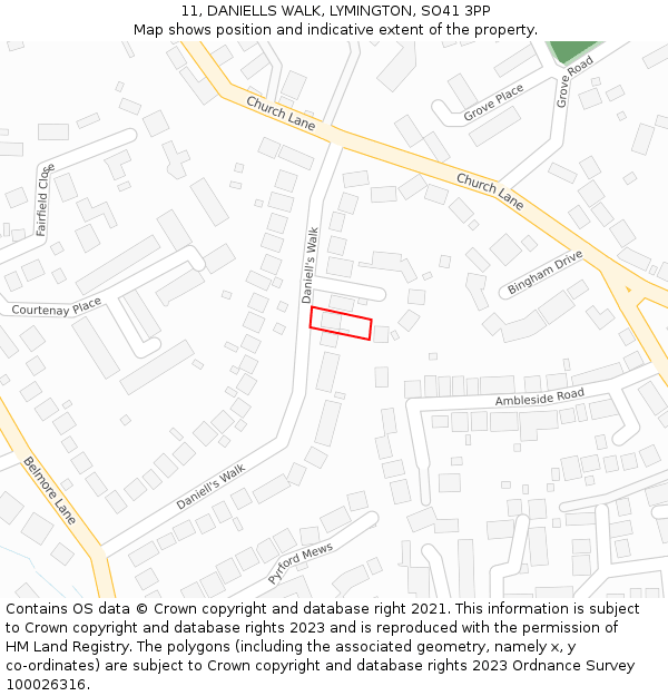 11, DANIELLS WALK, LYMINGTON, SO41 3PP: Location map and indicative extent of plot