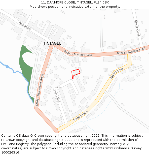 11, DANMORE CLOSE, TINTAGEL, PL34 0BX: Location map and indicative extent of plot