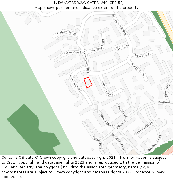 11, DANVERS WAY, CATERHAM, CR3 5FJ: Location map and indicative extent of plot