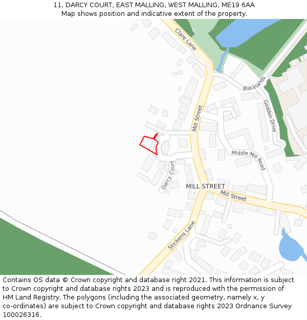 11, DARCY COURT, EAST MALLING, WEST MALLING, ME19 6AA: Location map and indicative extent of plot