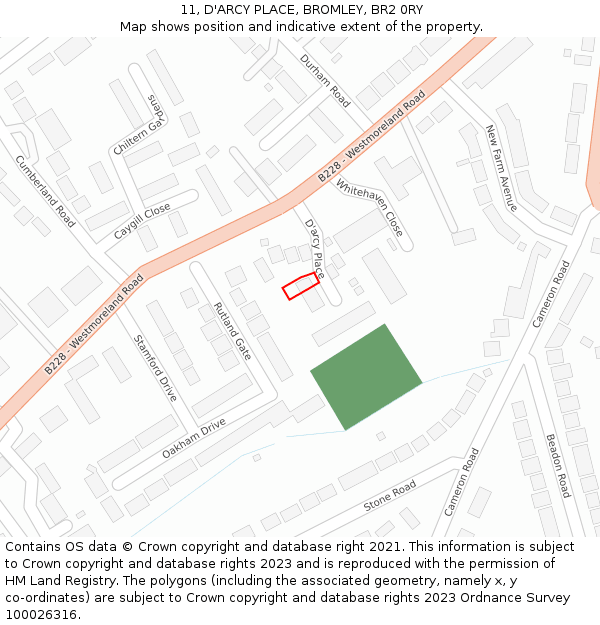 11, D'ARCY PLACE, BROMLEY, BR2 0RY: Location map and indicative extent of plot