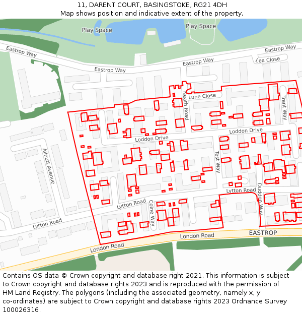 11, DARENT COURT, BASINGSTOKE, RG21 4DH: Location map and indicative extent of plot