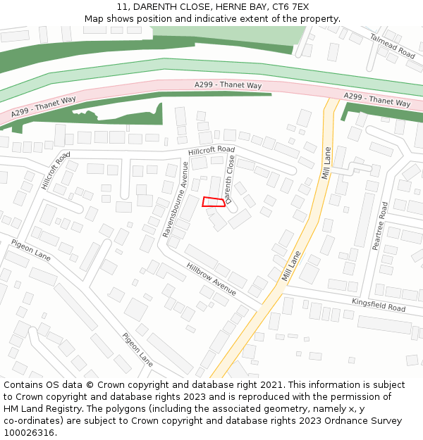11, DARENTH CLOSE, HERNE BAY, CT6 7EX: Location map and indicative extent of plot