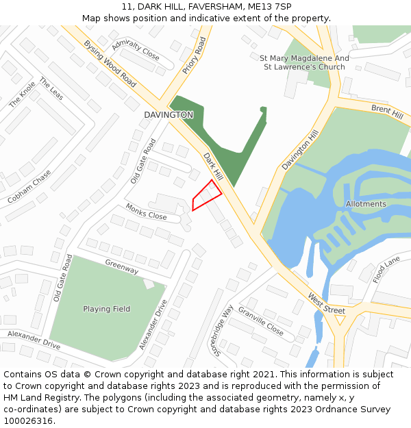 11, DARK HILL, FAVERSHAM, ME13 7SP: Location map and indicative extent of plot