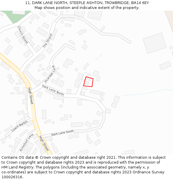 11, DARK LANE NORTH, STEEPLE ASHTON, TROWBRIDGE, BA14 6EY: Location map and indicative extent of plot