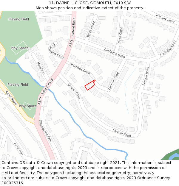 11, DARNELL CLOSE, SIDMOUTH, EX10 9JW: Location map and indicative extent of plot