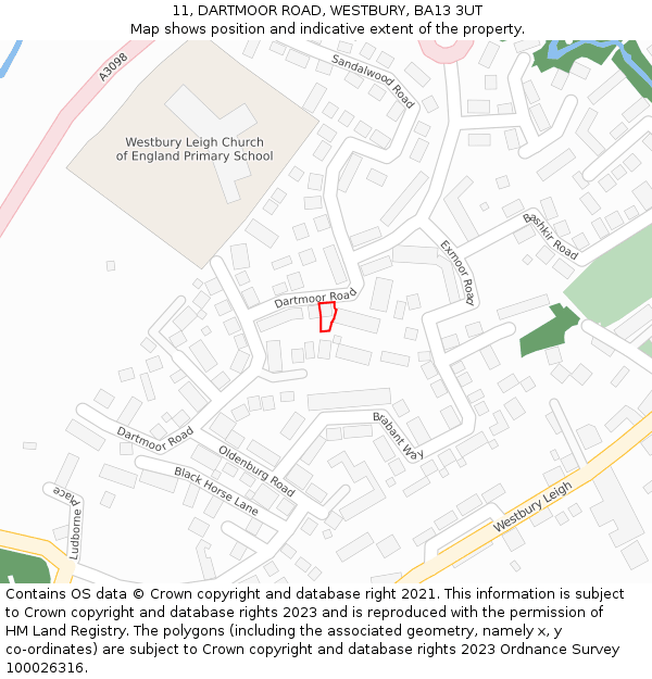 11, DARTMOOR ROAD, WESTBURY, BA13 3UT: Location map and indicative extent of plot