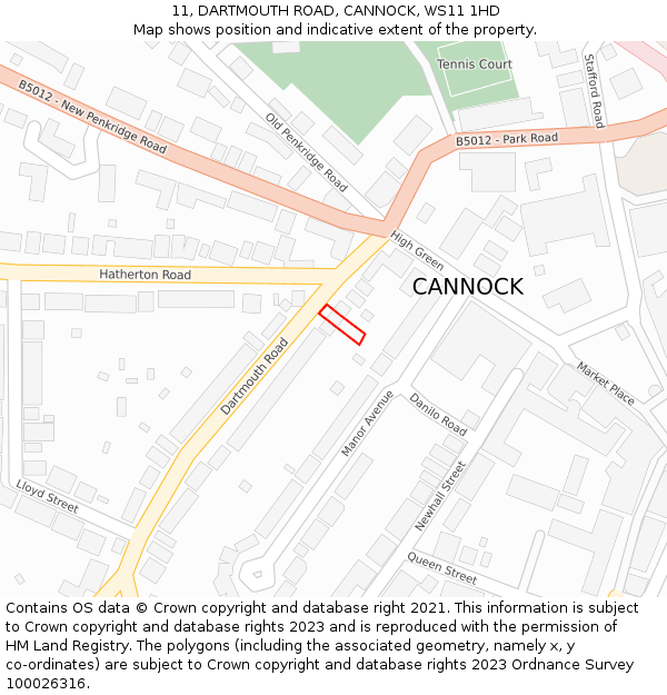11, DARTMOUTH ROAD, CANNOCK, WS11 1HD: Location map and indicative extent of plot