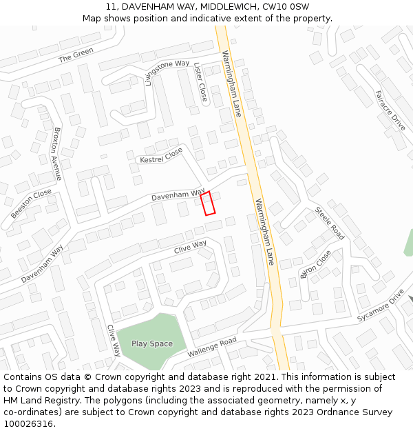 11, DAVENHAM WAY, MIDDLEWICH, CW10 0SW: Location map and indicative extent of plot