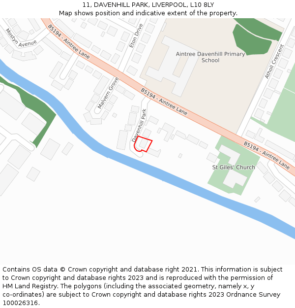 11, DAVENHILL PARK, LIVERPOOL, L10 8LY: Location map and indicative extent of plot