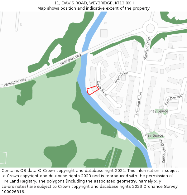 11, DAVIS ROAD, WEYBRIDGE, KT13 0XH: Location map and indicative extent of plot