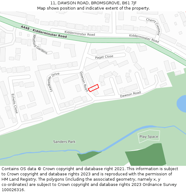 11, DAWSON ROAD, BROMSGROVE, B61 7JF: Location map and indicative extent of plot