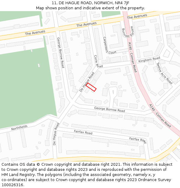 11, DE HAGUE ROAD, NORWICH, NR4 7JF: Location map and indicative extent of plot