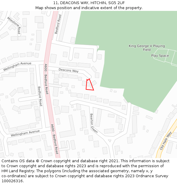 11, DEACONS WAY, HITCHIN, SG5 2UF: Location map and indicative extent of plot