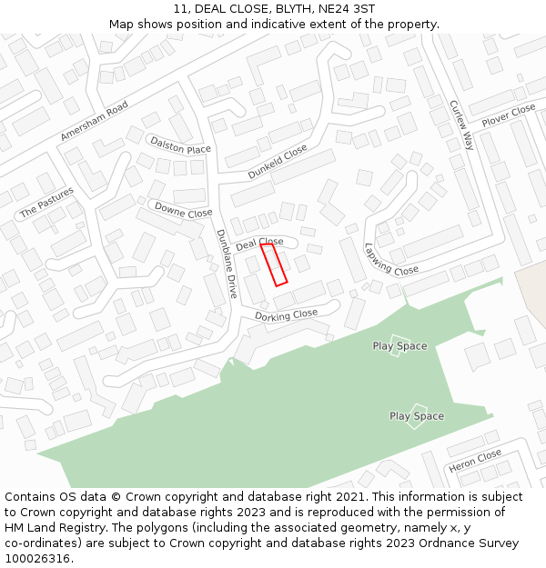 11, DEAL CLOSE, BLYTH, NE24 3ST: Location map and indicative extent of plot