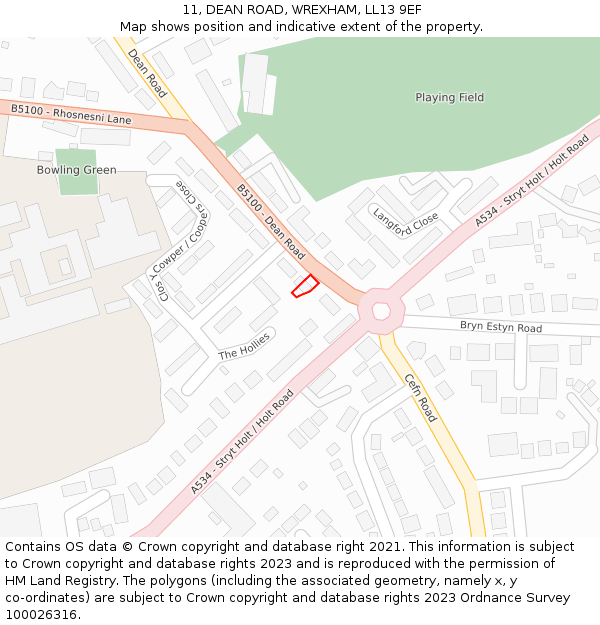 11, DEAN ROAD, WREXHAM, LL13 9EF: Location map and indicative extent of plot