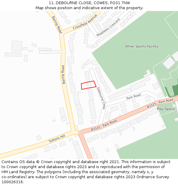 11, DEBOURNE CLOSE, COWES, PO31 7NW: Location map and indicative extent of plot