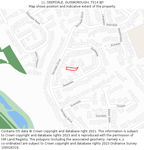 11, DEEPDALE, GUISBOROUGH, TS14 8JY: Location map and indicative extent of plot