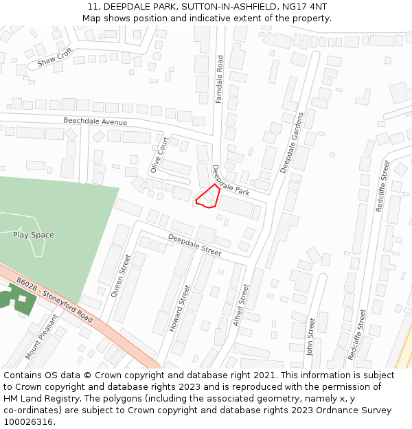 11, DEEPDALE PARK, SUTTON-IN-ASHFIELD, NG17 4NT: Location map and indicative extent of plot