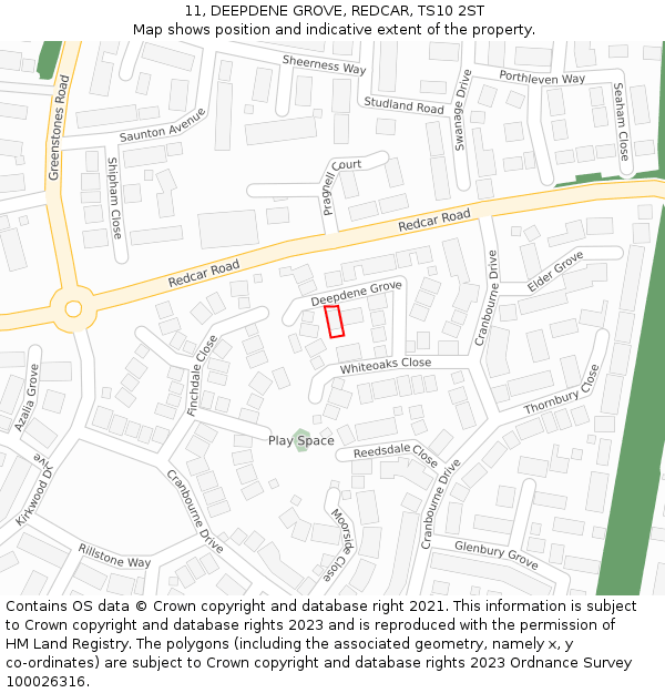 11, DEEPDENE GROVE, REDCAR, TS10 2ST: Location map and indicative extent of plot