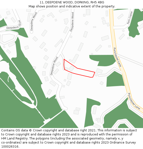 11, DEEPDENE WOOD, DORKING, RH5 4BG: Location map and indicative extent of plot