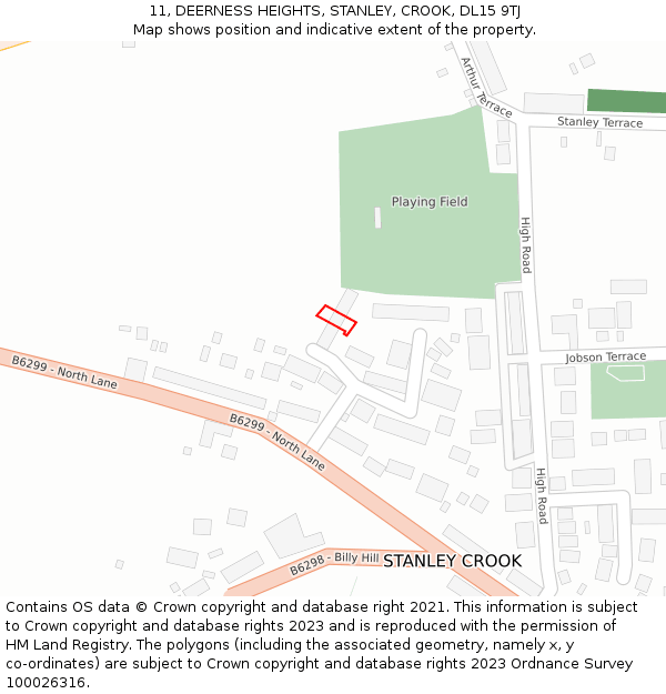 11, DEERNESS HEIGHTS, STANLEY, CROOK, DL15 9TJ: Location map and indicative extent of plot