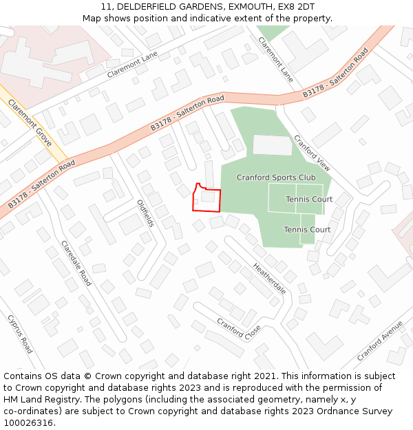 11, DELDERFIELD GARDENS, EXMOUTH, EX8 2DT: Location map and indicative extent of plot