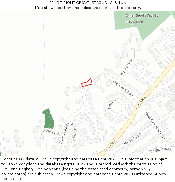 11, DELMONT GROVE, STROUD, GL5 1UN: Location map and indicative extent of plot