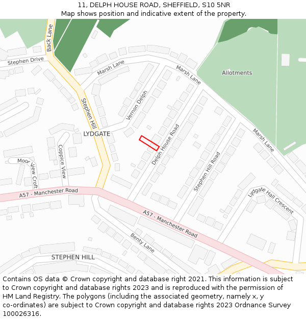 11, DELPH HOUSE ROAD, SHEFFIELD, S10 5NR: Location map and indicative extent of plot