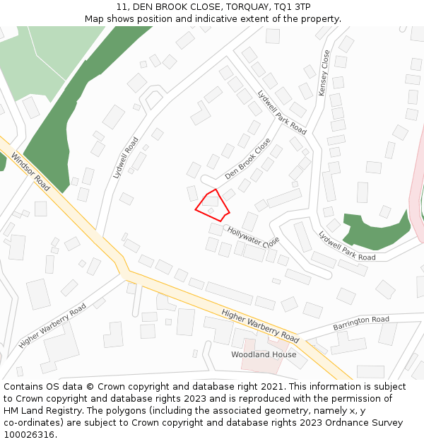 11, DEN BROOK CLOSE, TORQUAY, TQ1 3TP: Location map and indicative extent of plot