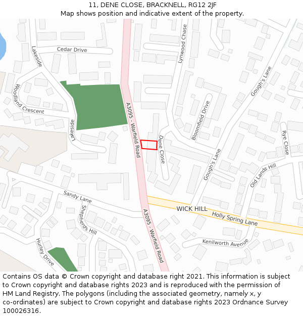 11, DENE CLOSE, BRACKNELL, RG12 2JF: Location map and indicative extent of plot