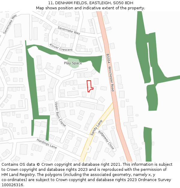 11, DENHAM FIELDS, EASTLEIGH, SO50 8DH: Location map and indicative extent of plot