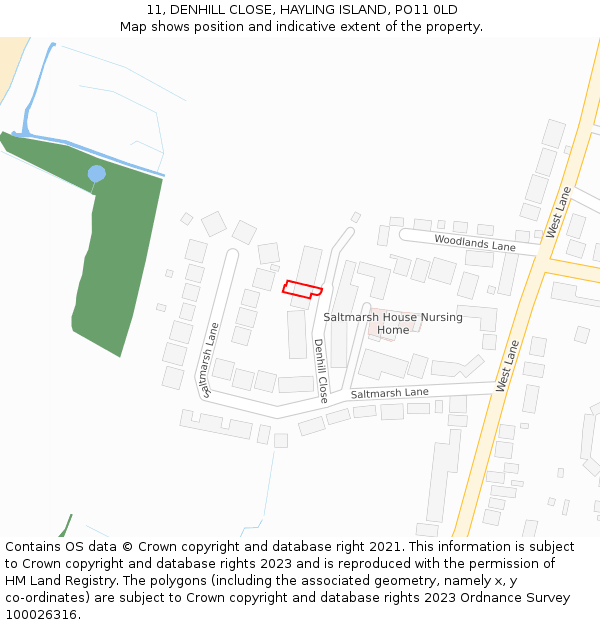 11, DENHILL CLOSE, HAYLING ISLAND, PO11 0LD: Location map and indicative extent of plot