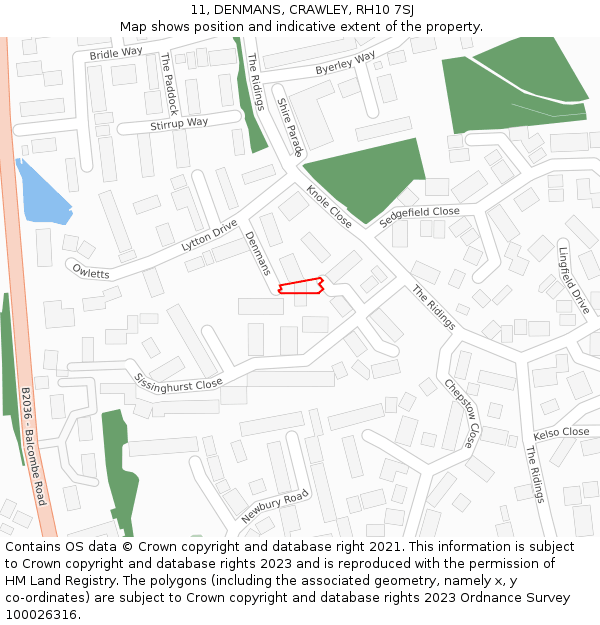 11, DENMANS, CRAWLEY, RH10 7SJ: Location map and indicative extent of plot