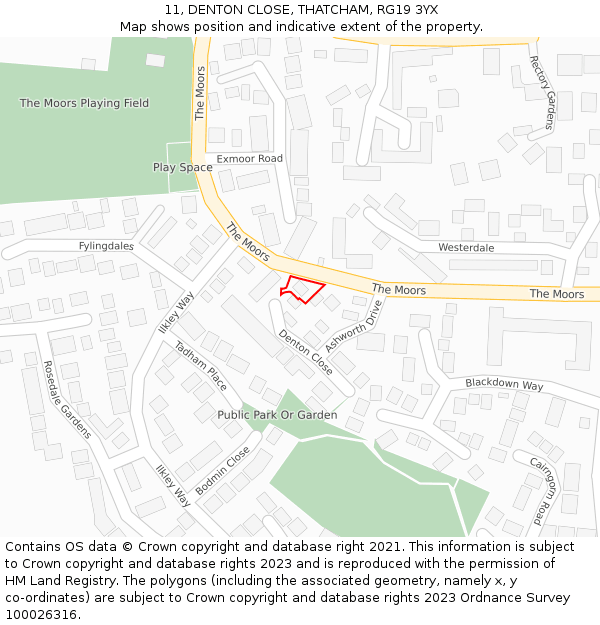 11, DENTON CLOSE, THATCHAM, RG19 3YX: Location map and indicative extent of plot